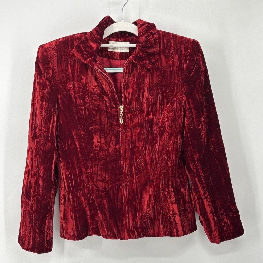 Cache Crushed Velvet Blazer Women 8 Burgundy Red Gothic Rock Witchy Ren Faire